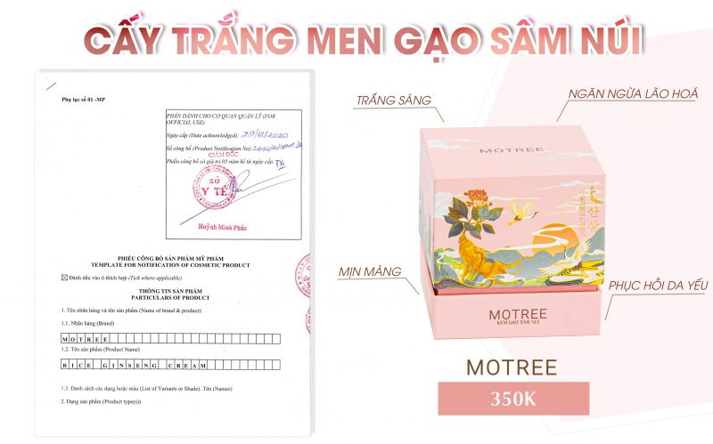 kem cấy trắng men gạo sâm núi motree