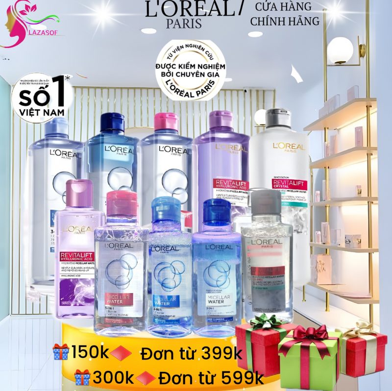 nước tẩy trang L'oreal Paris 95ml 400ml